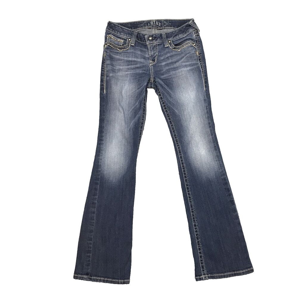 Ariat Jeans Womens 28S Blue Low Rise Bootcut Stretch Denim Embroidered 29W